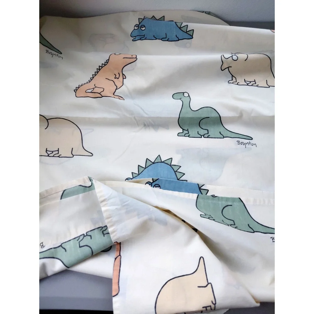 1986 Sandra Boynton Classic Twin Top Sheet + Pillowcase Dinosaur Bedding VTG